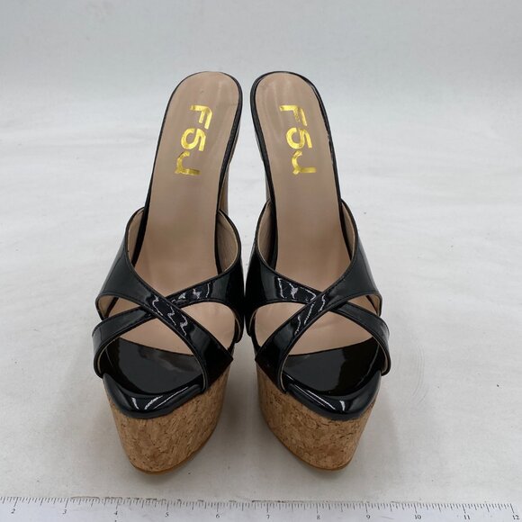 FSJ Black Platform Sandal Peep Open Toe High Heel Mule Backless Summer Sandals - Picture 3 of 7